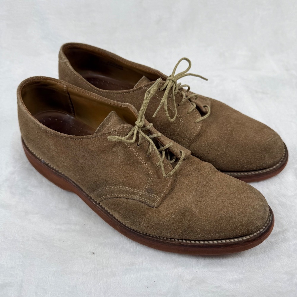 LL Bean Mens Suede Buck Oxfords Tan Brown Red Brick Sole Made in USA 9.5